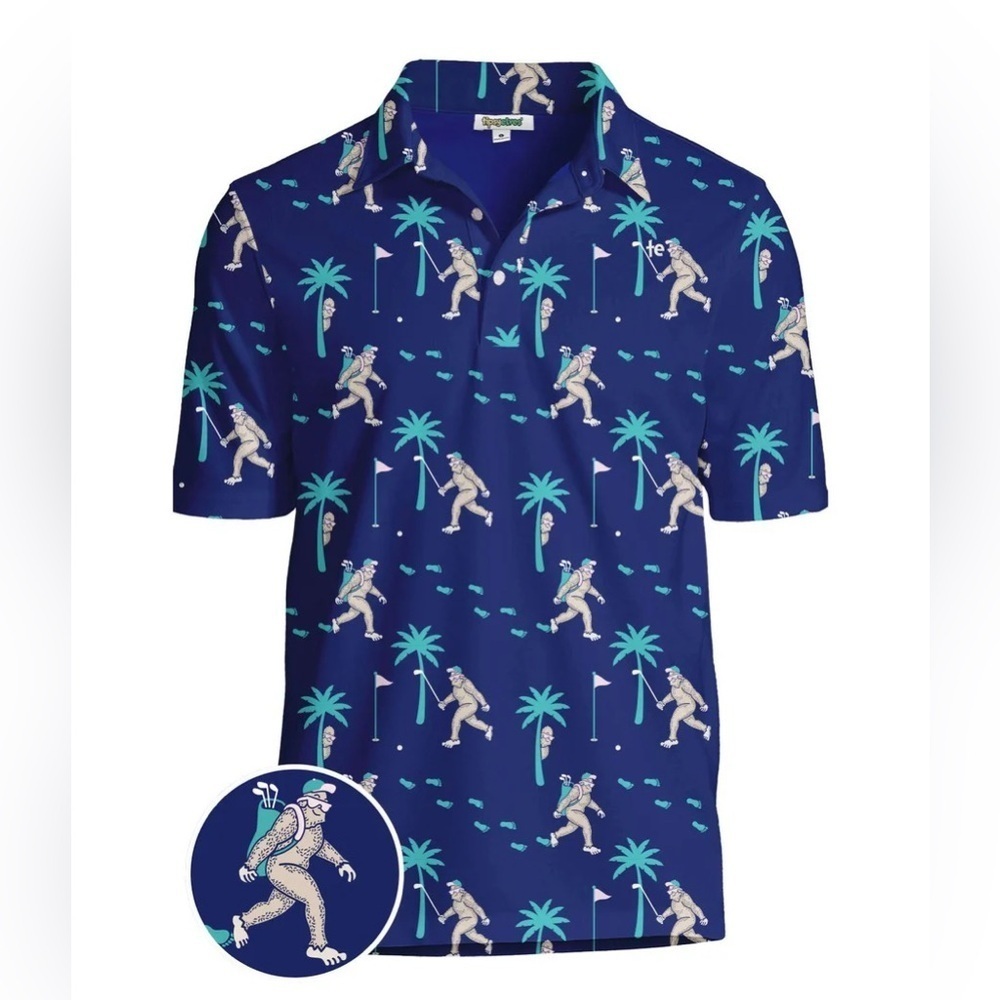 382 Tipsy Elves Bigfoot Short Sleeve Polo Size XXL Color Blue - Picture 2 of 7